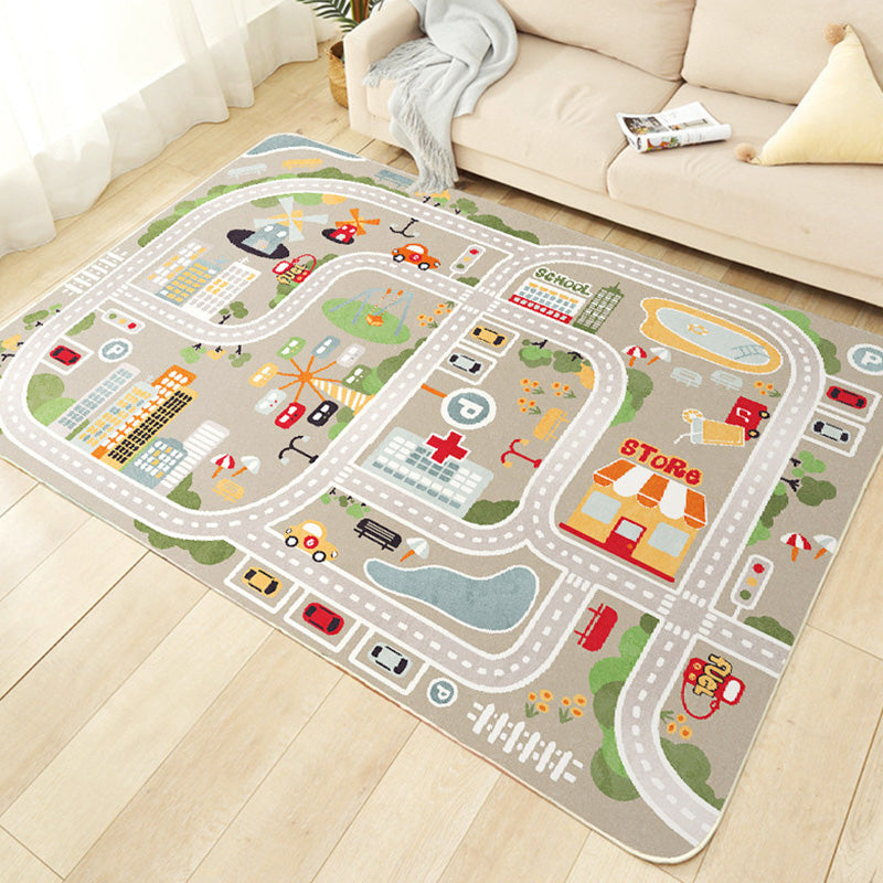 Sikunuo | Beautiful car-printed carpet multicolor cotton blend area rug non-slip stain-resistant easy-care indoor rug for children