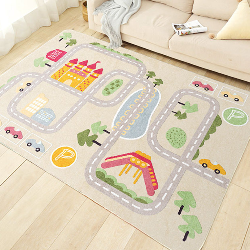 Sikunuo | Beautiful car-printed carpet multicolor cotton blend area rug non-slip stain-resistant easy-care indoor rug for children