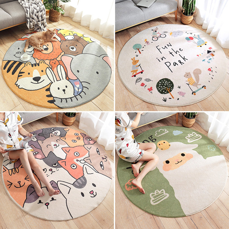 Sikunuo | Multicolor Novelty Carpet Lambswool Cartoon-printed Carpet with Non-slip Backing Easy-care Indoor Carpet for Kids