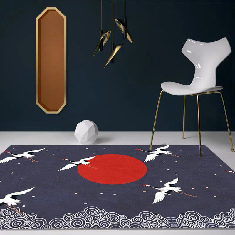 Sikunuo | Nordic Crane Pattern Rug Multi-Color Synthetic Area Rug Pet-Friendly Easy Maintenance Stain-Resistant Carpet for Room