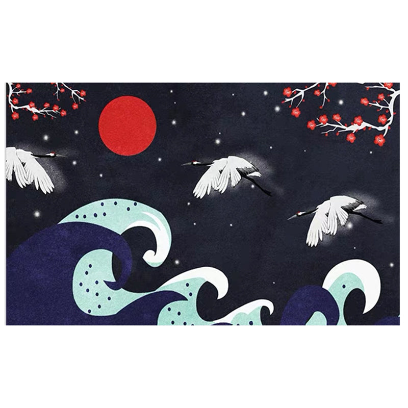 Sikunuo | Nordic Crane Pattern Rug Multi-Color Synthetic Area Rug Pet-Friendly Easy Maintenance Stain-Resistant Carpet for Room