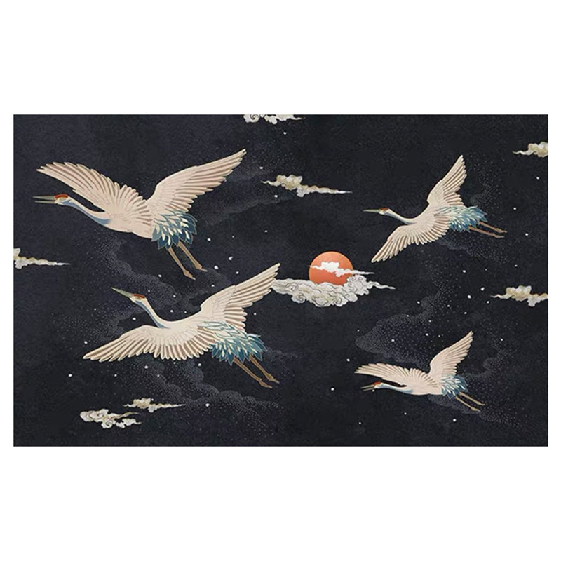 Sikunuo | Nordic Crane Pattern Rug Multi-Color Synthetic Area Rug Pet-Friendly Easy Maintenance Stain-Resistant Carpet for Room