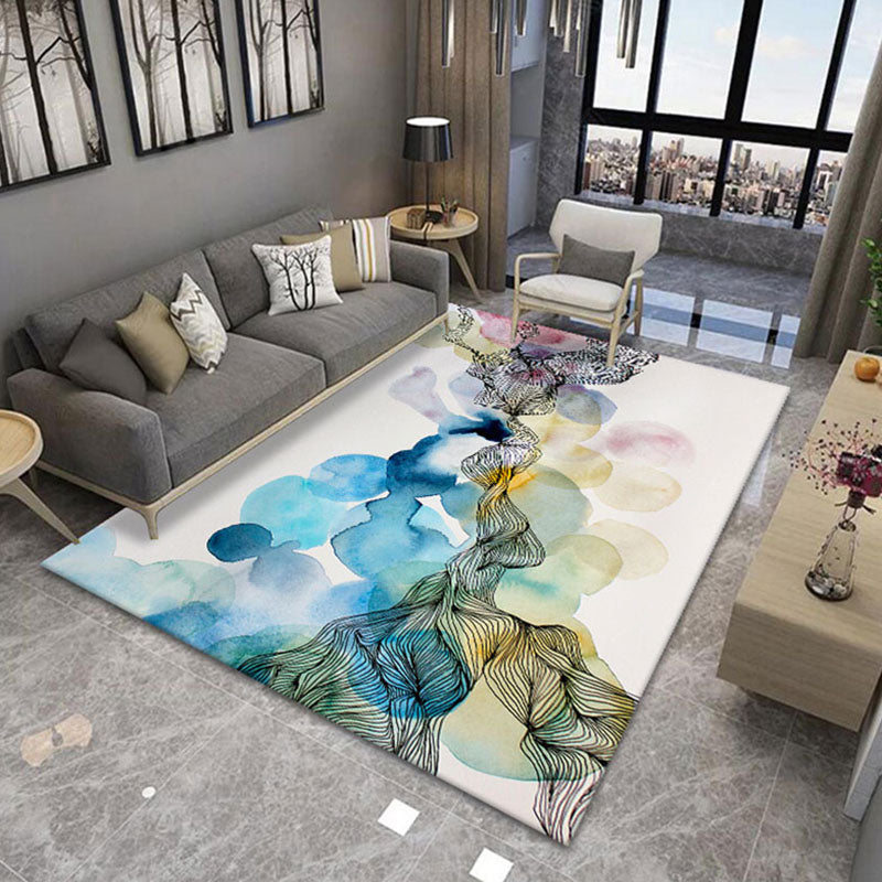 Sikunuo | Novelty Living Room Rug Multicolored Patterned Area Rug Non-Slip Backing Pet-Friendly Washable Indoor Rug