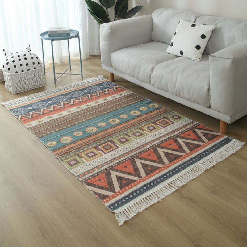 Sikunuo | Simple Living Room Rug Multicolored Geometric Printed Area Rug Cotton Pet Friendly Easy Care Indoor Rug