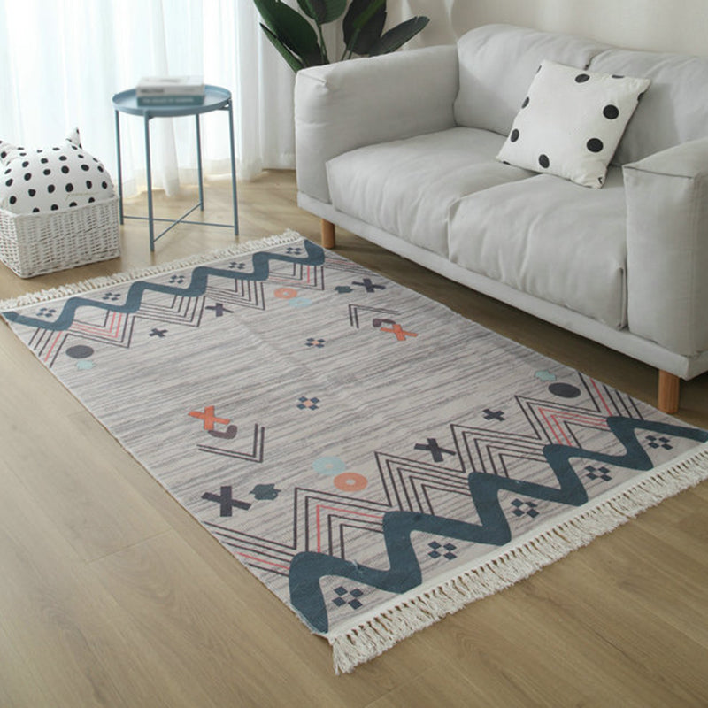 Sikunuo | Simple Living Room Rug Multicolored Geometric Printed Area Rug Cotton Pet Friendly Easy Care Indoor Rug