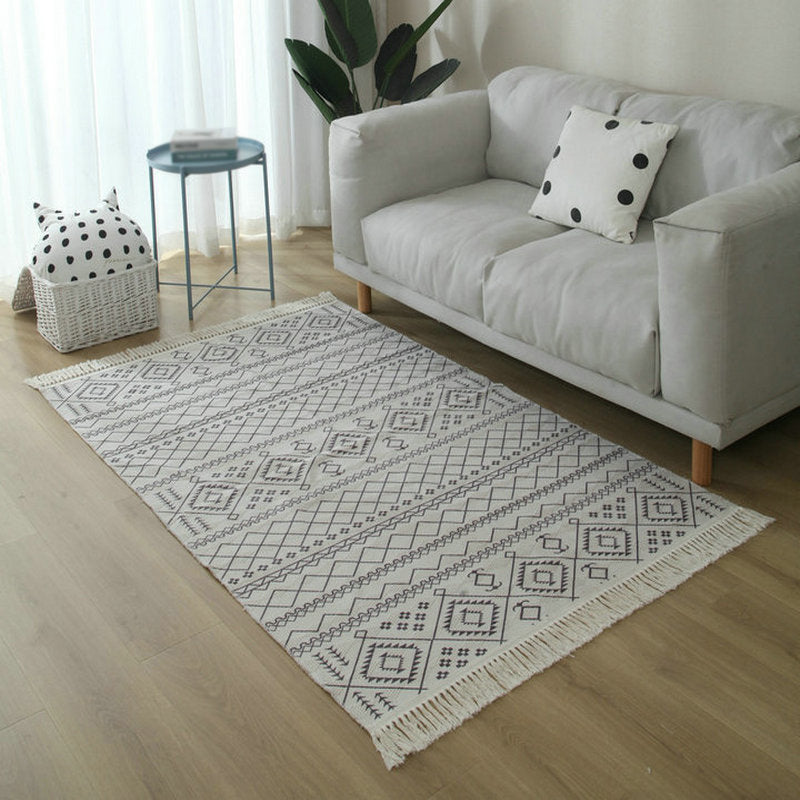 Sikunuo | Simple Living Room Rug Multicolored Geometric Printed Area Rug Cotton Pet Friendly Easy Care Indoor Rug