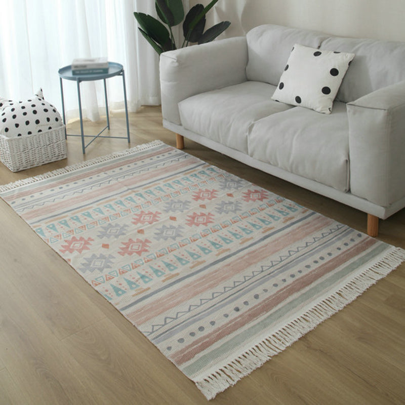 Sikunuo | Simple Living Room Rug Multicolored Geometric Printed Area Rug Cotton Pet Friendly Easy Care Indoor Rug