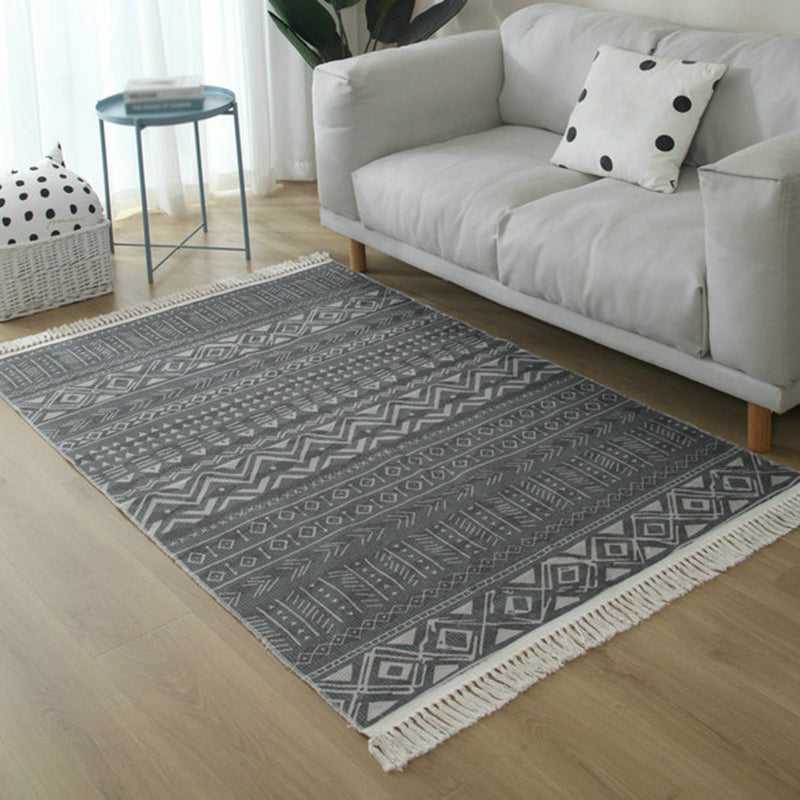Sikunuo | Simple Living Room Rug Multicolored Geometric Printed Area Rug Cotton Pet Friendly Easy Care Indoor Rug