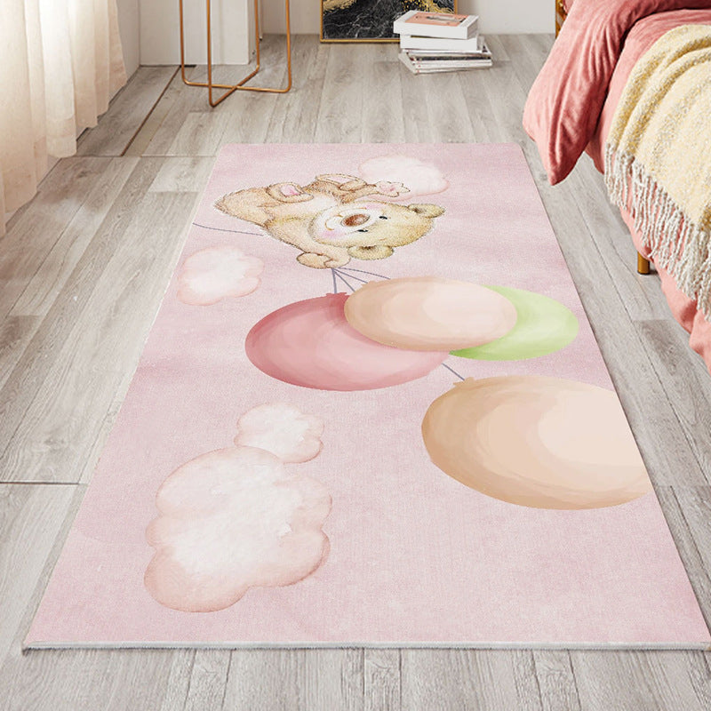 Sikunuo | Cute Bedroom Rug Multicolored Cartoon Print Indoor Rug Polyester Anti-Slip Back Pet-Friendly Carpet