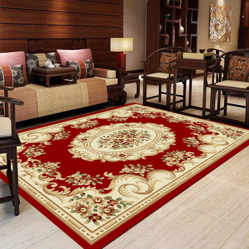 Sikunuo | Multicolor Modern Rug Polyester Floral Print Area Rug Non-Slip Backing Stain Resistant Indoor Rug for the Living Room