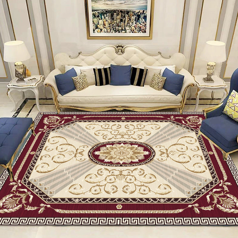 Sikunuo | Multicolor Modern Rug Polyester Floral Print Area Rug Non-Slip Backing Stain Resistant Indoor Rug for the Living Room