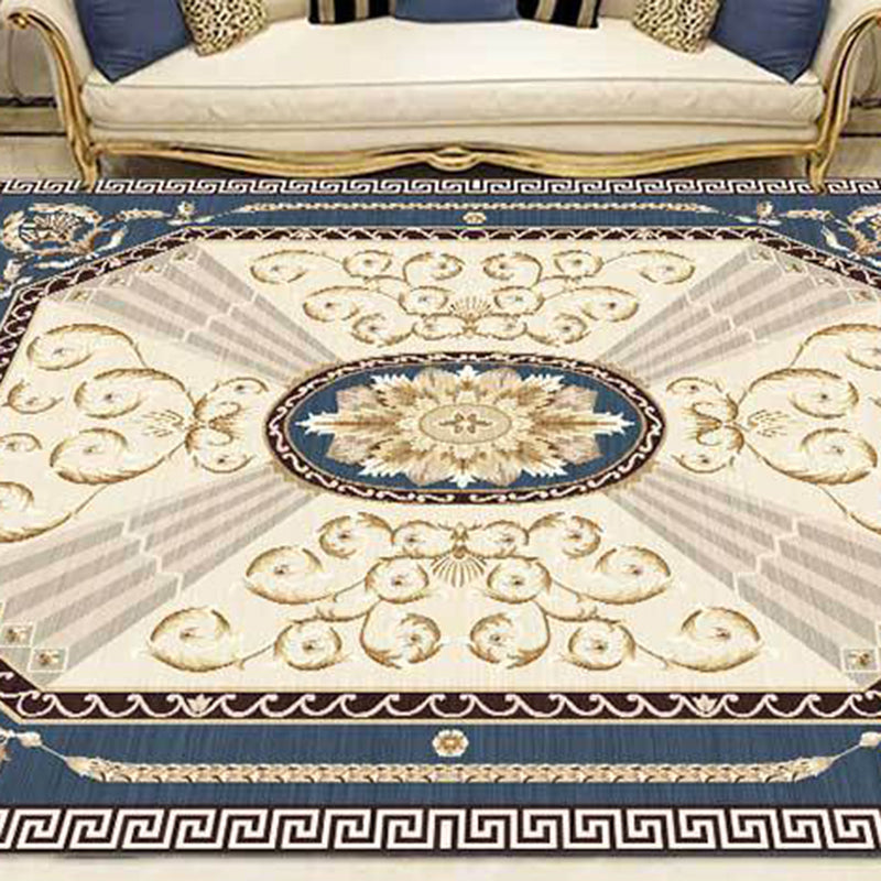 Sikunuo | Multicolor Modern Rug Polyester Floral Print Area Rug Non-Slip Backing Stain Resistant Indoor Rug for the Living Room