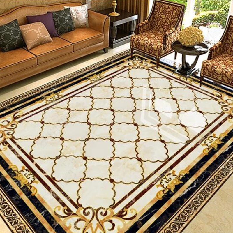 Sikunuo | Multicolored Novelty Rug Cotton Blend Plaid Pattern Area Rug Non-Slip Pet Friendly Carpet for the Living Room