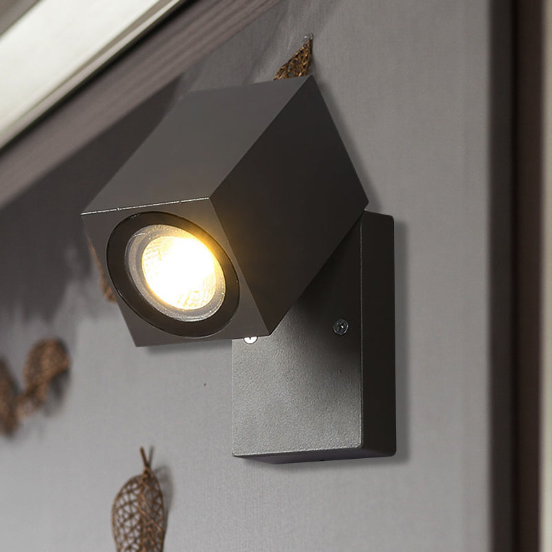 Sikunuo | Gray cubic shade wall light industrial style metallic LED patio adjustable wall mounted lamp