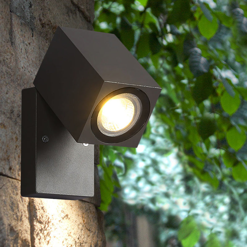 Sikunuo | Gray cubic shade wall light industrial style metallic LED patio adjustable wall mounted lamp