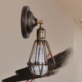 Sikunuo | 1 Light Bulb Wire Cage Wall Light Country House Style Stylish Antique Brass Wrought Iron Wall Light Lighting for Restaurant
