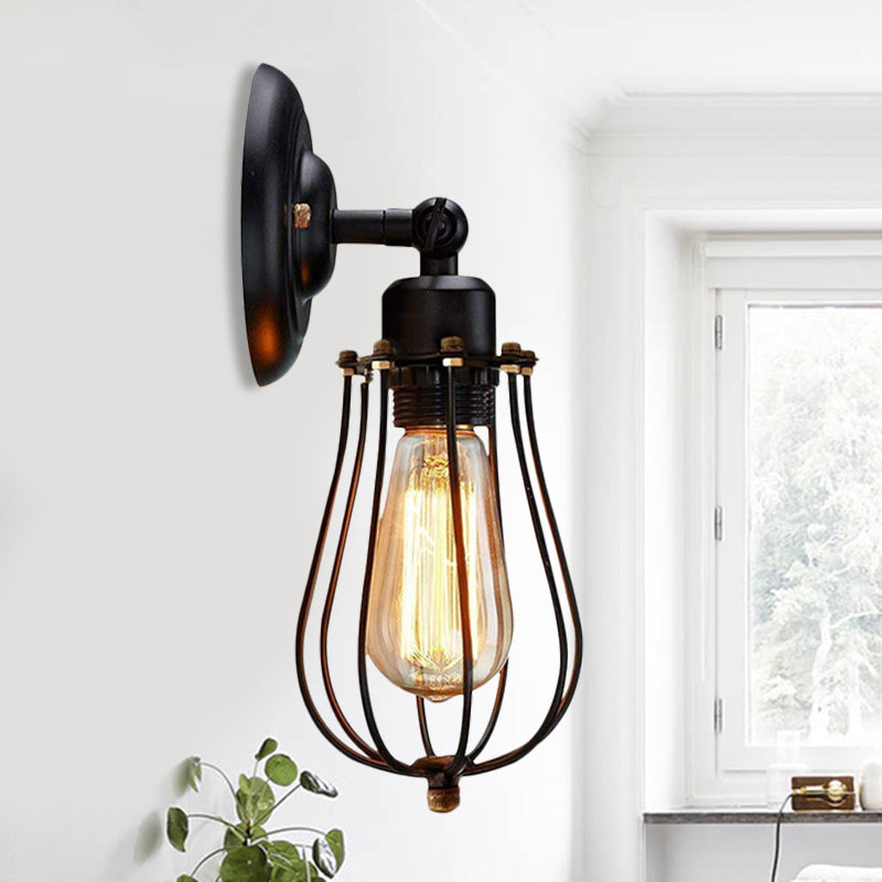Sikunuo | 2 Packs Gek cage-brick metal wall lamp Industrial style 1 light bedroom wall mounting lamp with bulb shape