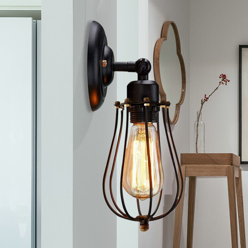 Sikunuo | 2 Packs Gek cage-brick metal wall lamp Industrial style 1 light bedroom wall mounting lamp with bulb shape