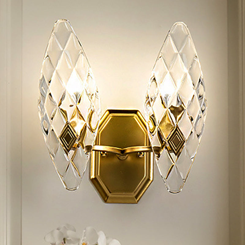 Sikunuo | Clear Crystal Diamond Wall Light Modern Style 1/2-Head Brass Wall Lamp for Living Room