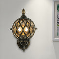 Sikunuo | 1 Light Amber Glass Wall Lamp Light Industrial Black Ball Dining Room Lighting Fixture with Cage