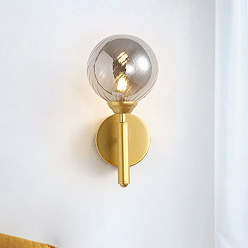 Sikunuo | 1 Bulb Globe Wall Mounted Light Fixture Modern Brass Smoked Textured Glass Lighting