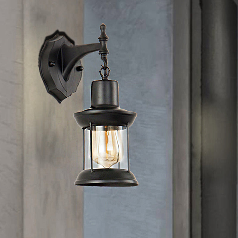 Sikunuo | Clear Glass Black Wall Light Lantern 1-Light Industrial Wall Lamp for the Kitchen