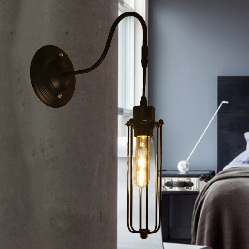 Sikunuo | Metal Cylinder/Hexagonal Engaged Wall Lamp Farm 1 Lamp Restaurant Wall Mount Fixture in Black