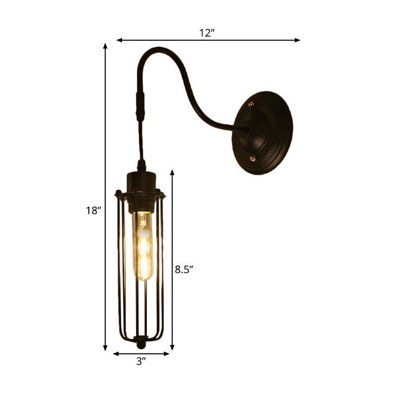 Sikunuo | Metal Cylinder/Hexagonal Engaged Wall Lamp Farm 1 Lamp Restaurant Wall Mount Fixture in Black