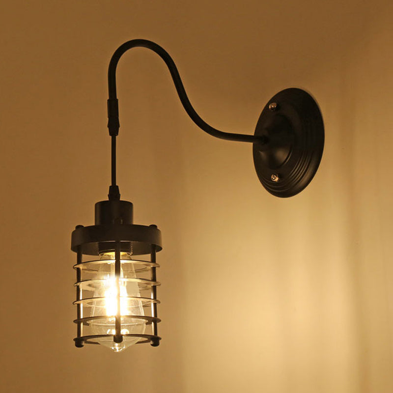 Sikunuo | Metal Cylinder/Hexagonal Engaged Wall Lamp Farm 1 Lamp Restaurant Wall Mount Fixture in Black
