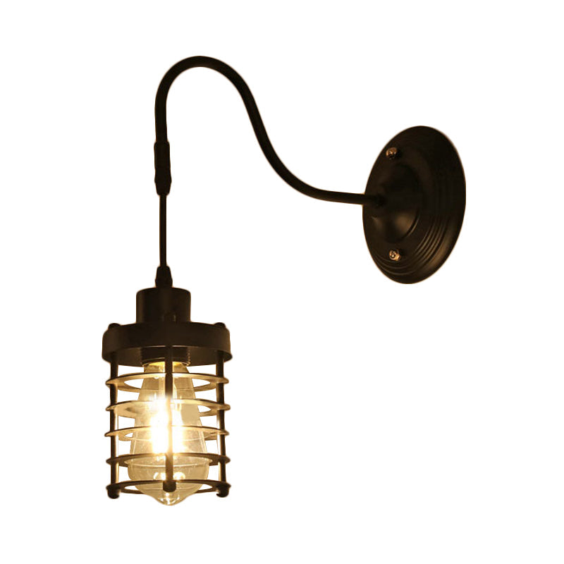 Sikunuo | Metal Cylinder/Hexagonal Engaged Wall Lamp Farm 1 Lamp Restaurant Wall Mount Fixture in Black