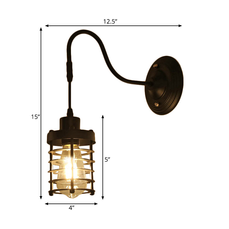 Sikunuo | Metal Cylinder/Hexagonal Engaged Wall Lamp Farm 1 Lamp Restaurant Wall Mount Fixture in Black