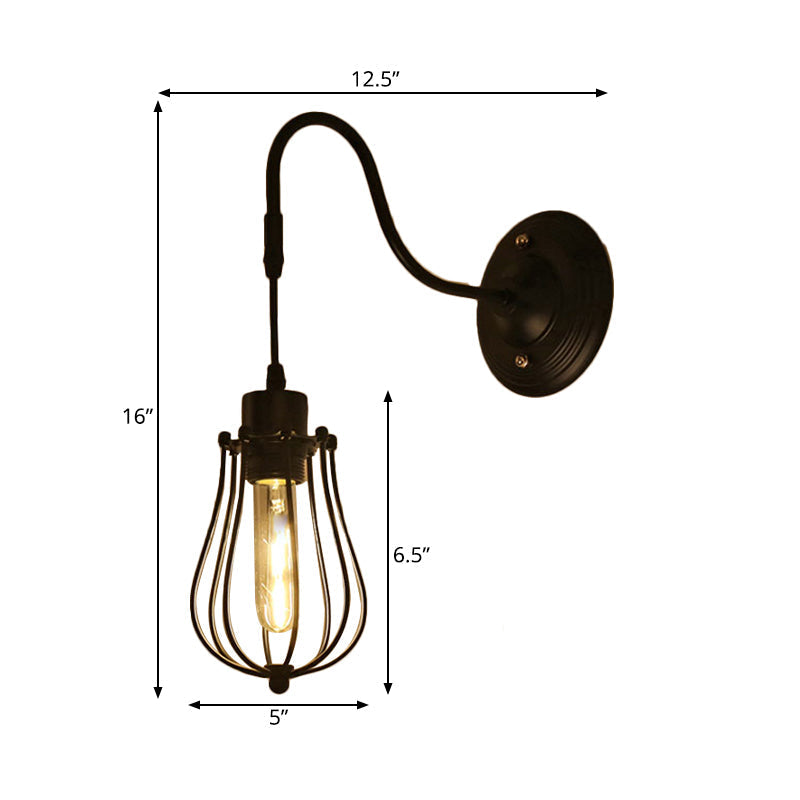 Sikunuo | Metal Cylinder/Hexagonal Engaged Wall Lamp Farm 1 Lamp Restaurant Wall Mount Fixture in Black