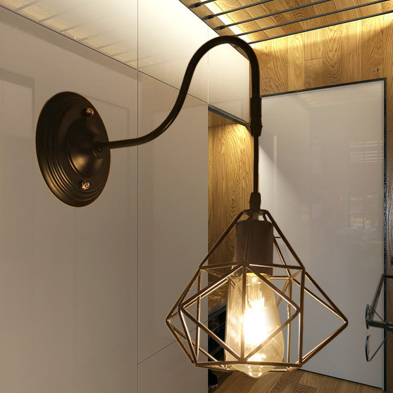 Sikunuo | Metal Cylinder/Hexagonal Engaged Wall Lamp Farm 1 Lamp Restaurant Wall Mount Fixture in Black
