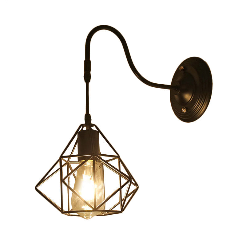 Sikunuo | Metal Cylinder/Hexagonal Engaged Wall Lamp Farm 1 Lamp Restaurant Wall Mount Fixture in Black
