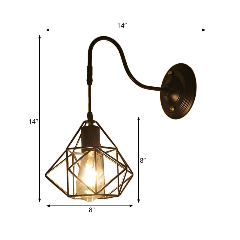 Sikunuo | Metal Cylinder/Hexagonal Engaged Wall Lamp Farm 1 Lamp Restaurant Wall Mount Fixture in Black
