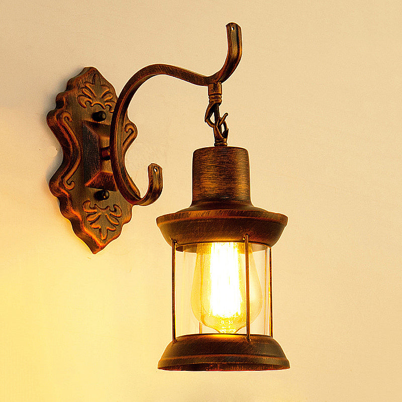 Sikunuo | Weather Copper A Light Wall Lamp Rustic Style Clear Glass Petroleum Lighting Fixture