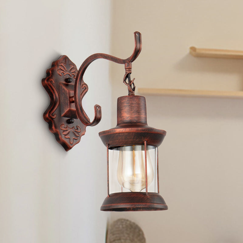 Sikunuo | Weather Copper A Light Wall Lamp Rustic Style Clear Glass Petroleum Lighting Fixture