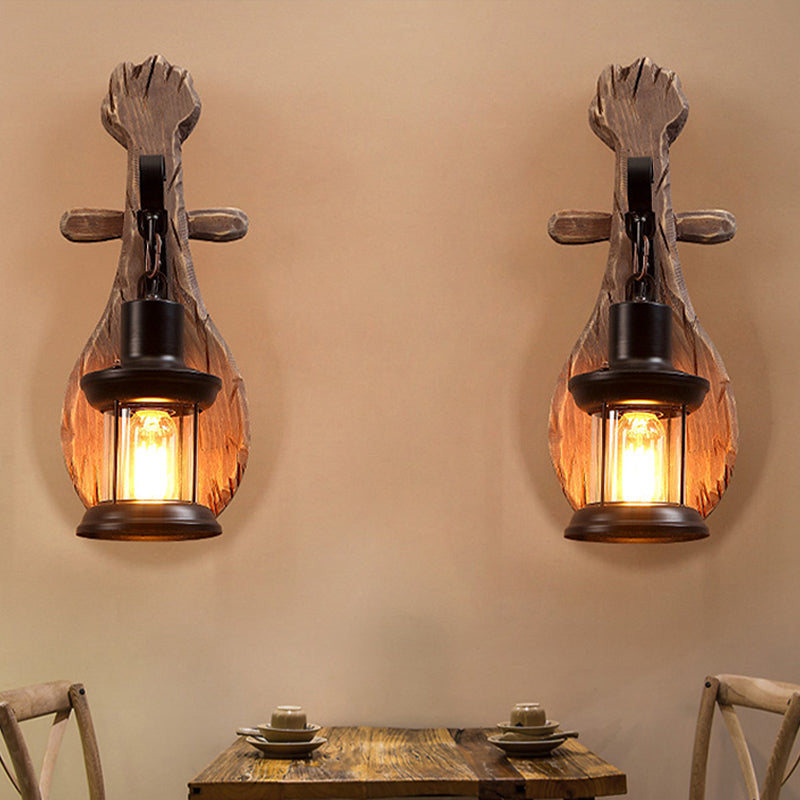 Sikunuo | Clear Glass Lantern Wall Light Coastal 1 Light Dining Room Fixture with Spoon