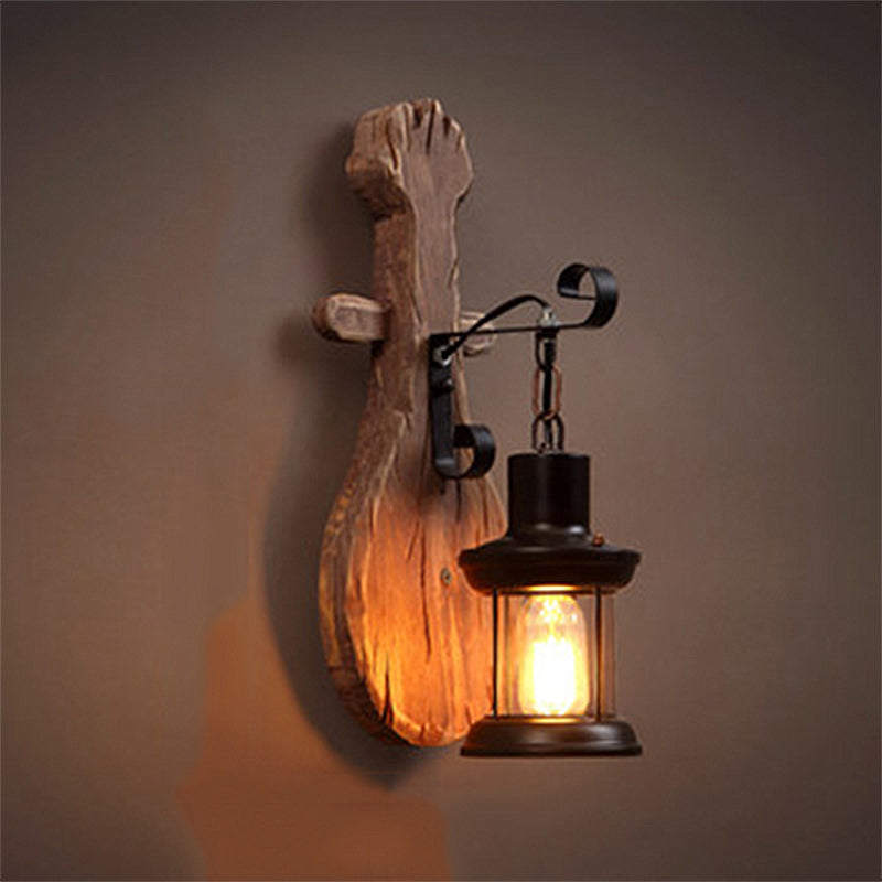 Sikunuo | Clear Glass Lantern Wall Light Coastal 1 Light Dining Room Fixture with Spoon