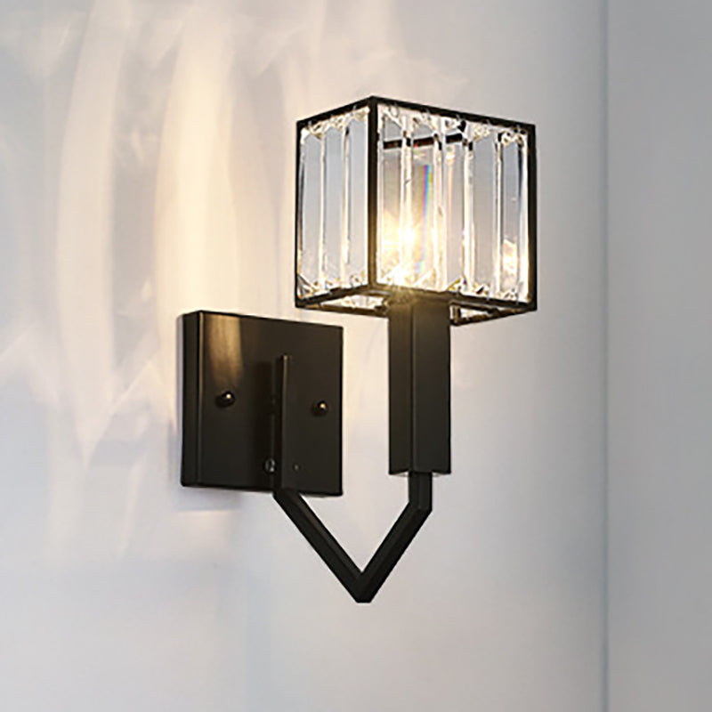 Sikunuo | Black Version Rectangular Wall Lamp Modernist Style 1 Light Clear Crystal and Metal Wall Sconce
