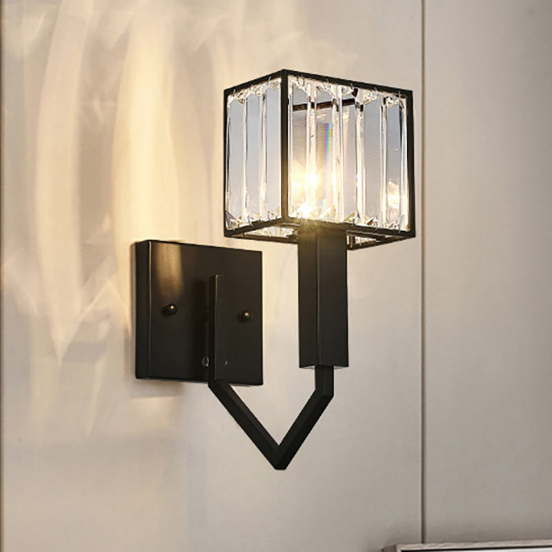 Sikunuo | Black Version Rectangular Wall Lamp Modernist Style 1 Light Clear Crystal and Metal Wall Sconce