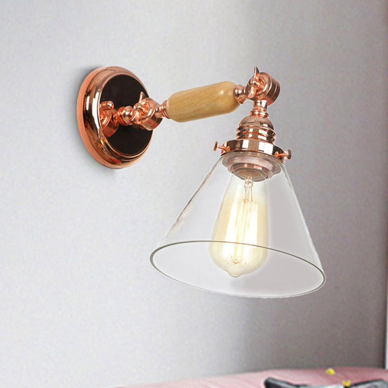 Sikunuo | Industrial Cone Wall Lamp 1 Bulb Clear Glass Wall Light in Rose Gold