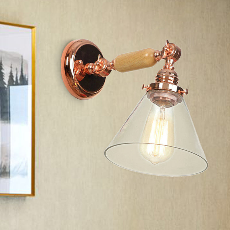 Sikunuo | Industrial Cone Wall Lamp 1 Bulb Clear Glass Wall Light in Rose Gold