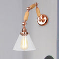 Sikunuo | A Pear Clear Glass Wall Light Industrial Gold Cone Living Room Wall Light with Curved Arm