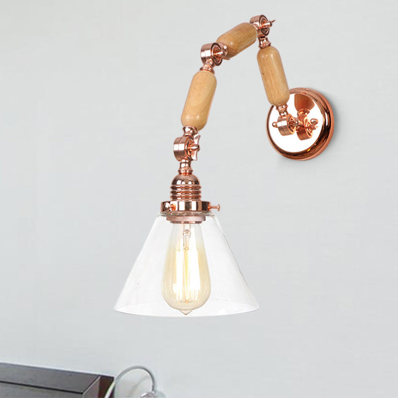 Sikunuo | A Pear Clear Glass Wall Light Industrial Gold Cone Living Room Wall Light with Curved Arm