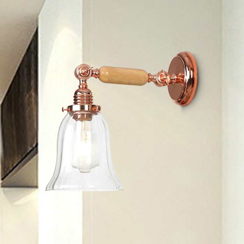 Sikunuo | Clear Prism Glass Wood Wall Light Bell 1-Light Vintage Style Wall Lamp Light with Retractable Arm