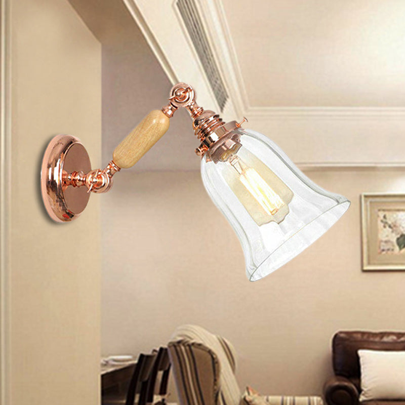 Sikunuo | Clear Prism Glass Wood Wall Light Bell 1-Light Vintage Style Wall Lamp Light with Retractable Arm