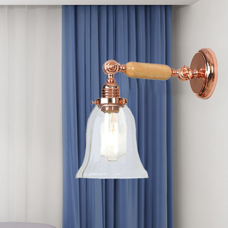 Sikunuo | Clear Prism Glass Wood Wall Light Bell 1-Light Vintage Style Wall Lamp Light with Retractable Arm