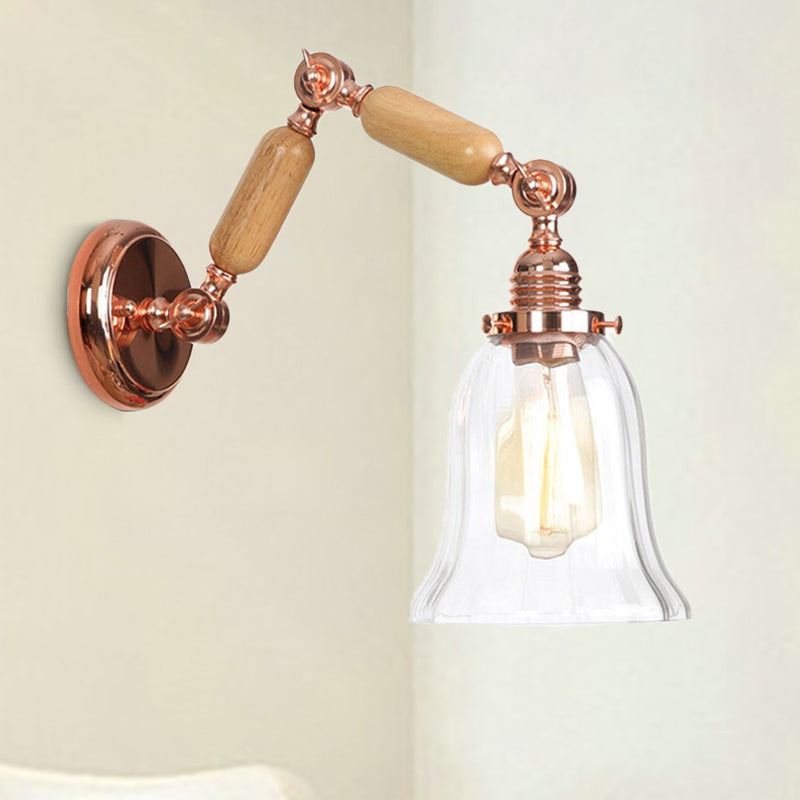Sikunuo | Single beam wall light with flared shade clear prismatic glass farmhouse bedroom wall light fixture