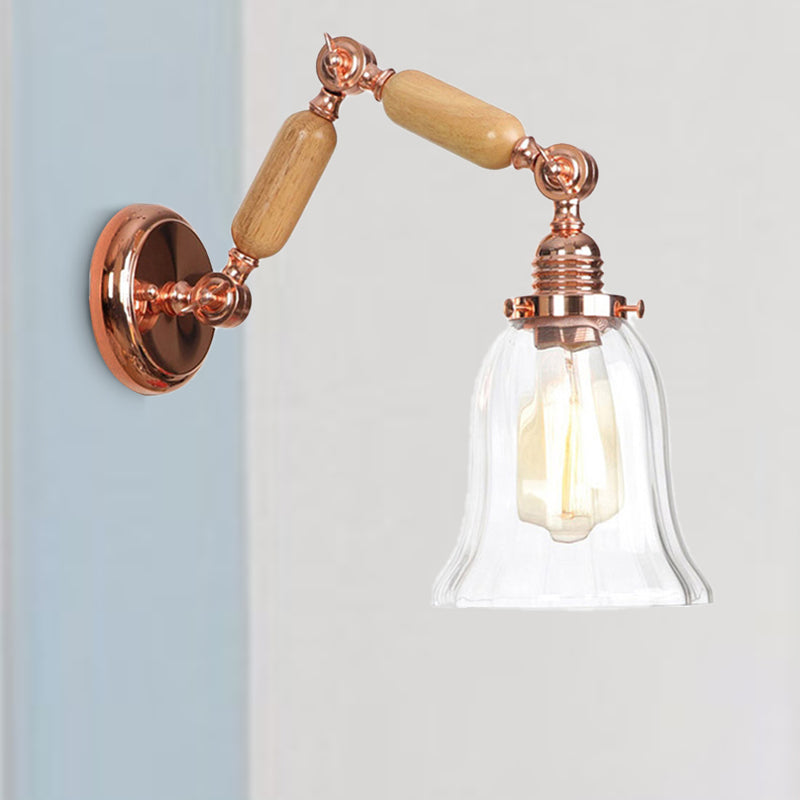 Sikunuo | Single beam wall light with flared shade clear prismatic glass farmhouse bedroom wall light fixture